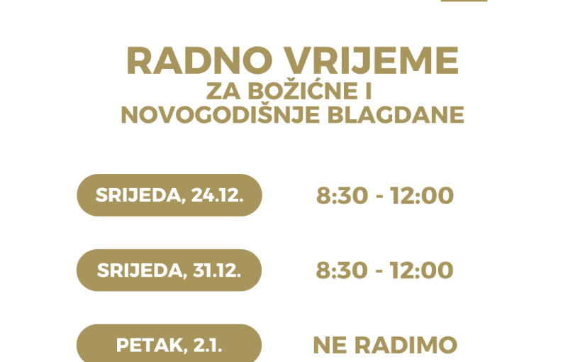 Radno vrijeme Posjetiteljskog centra Spahijski podrum tijekom blagdana