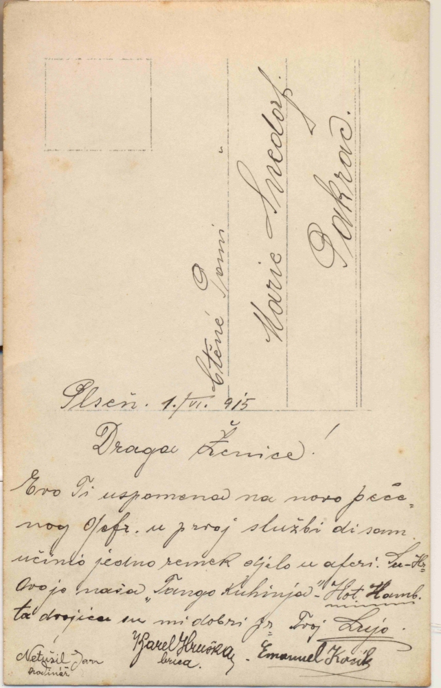 Razglednica iz albuma Pakračanina Luje Šnedorfa  poslana za vrijeme njegovog služenja austrougarskoj vojsci tijekom Prvog svjetskog rata 