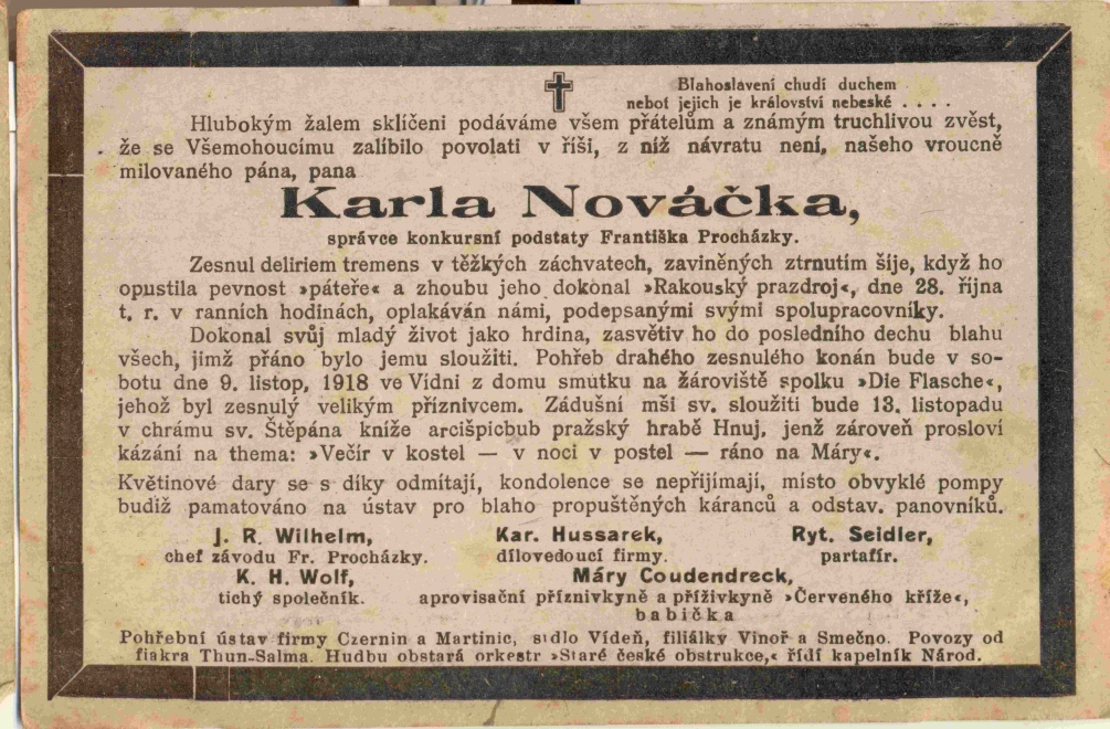 Osmrtnica iz albuma Pakračanina Luje Šnedorfa