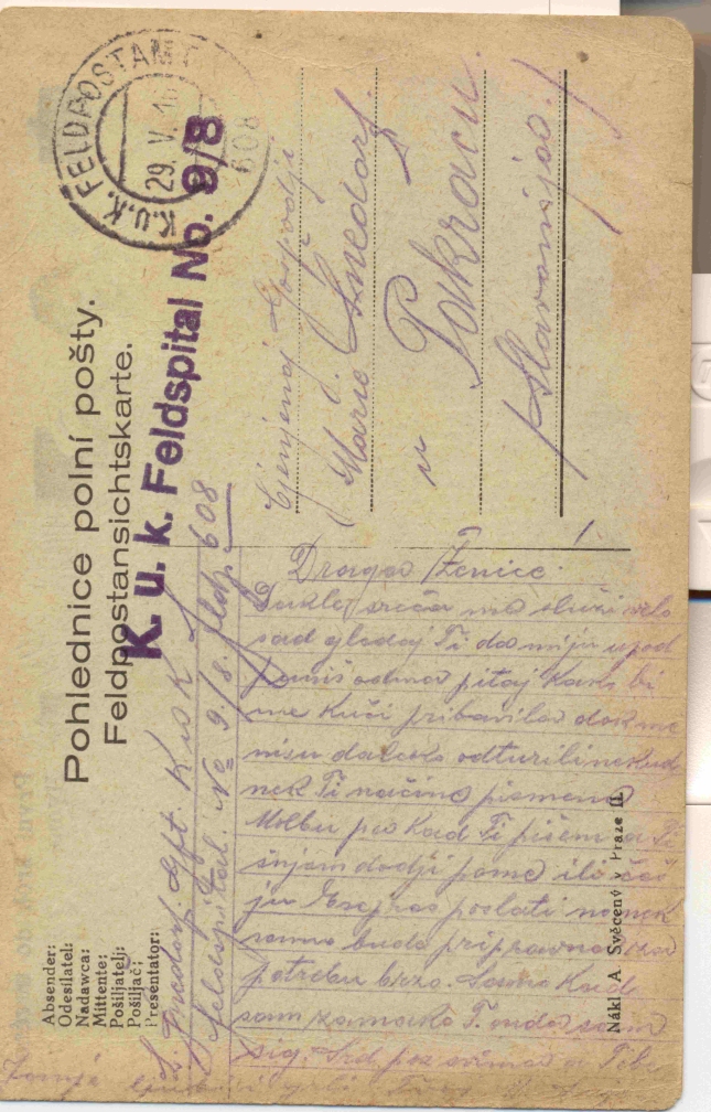 Razglednica iz albuma Pakračanina Luje Šnedorfa  poslana za vrijeme njegovog služenja austrougarskoj vojsci tijekom Prvog svjetskog rata 