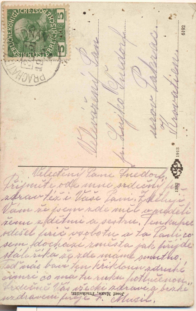 Razglednica iz albuma Pakračanina Luje Šnedorfa poslana za vrijeme njegovog služenja u austrougarskoj vojsci tijekom Prvog svjetskog rata